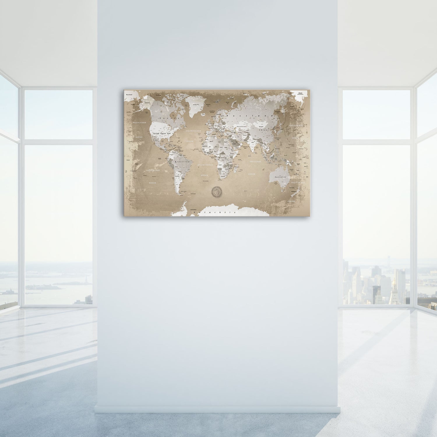 Echtglas Wandbild - Weltkarte Natur - WELTKARTEN24