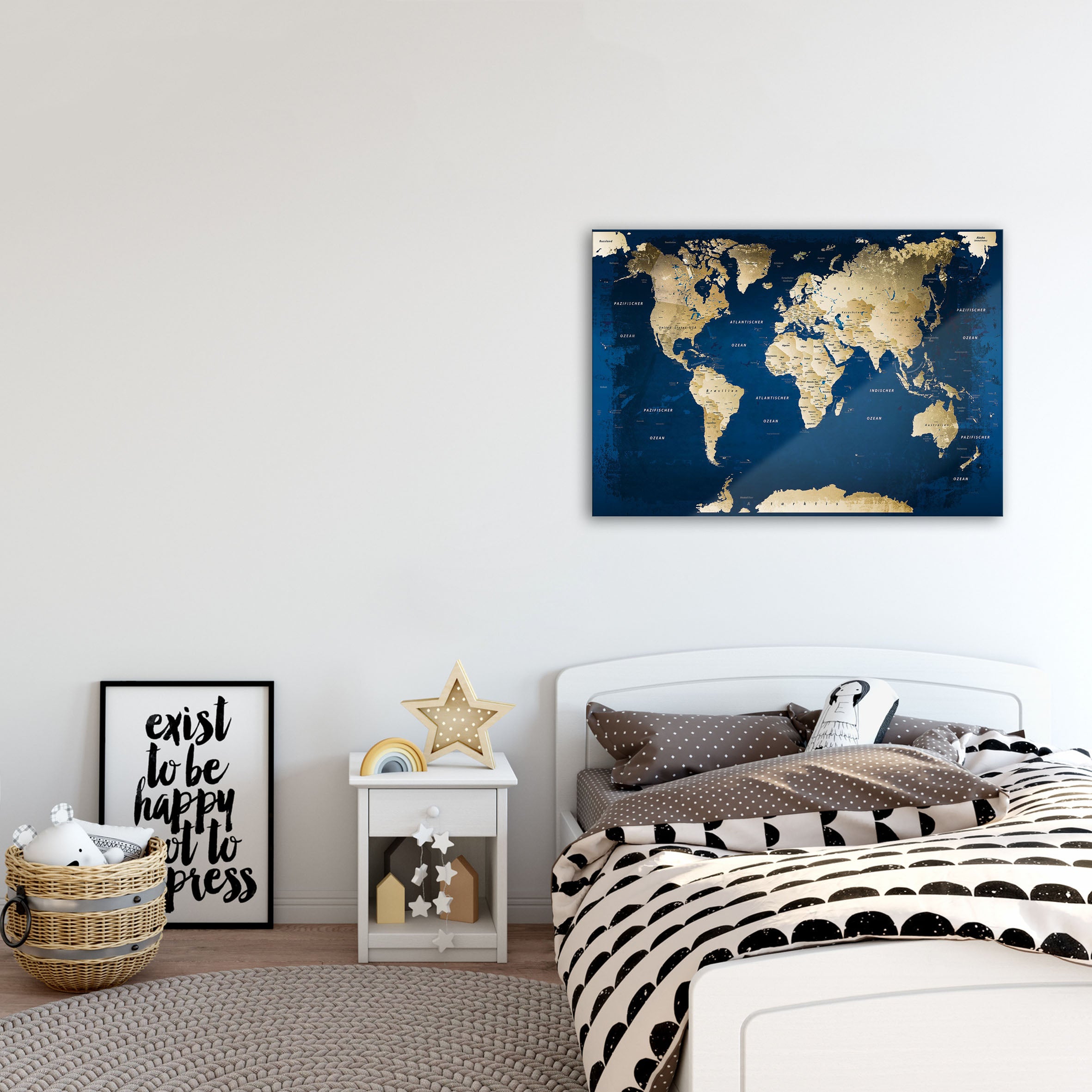 Echtglas Wandbild - Weltkarte Ocean - WELTKARTEN24