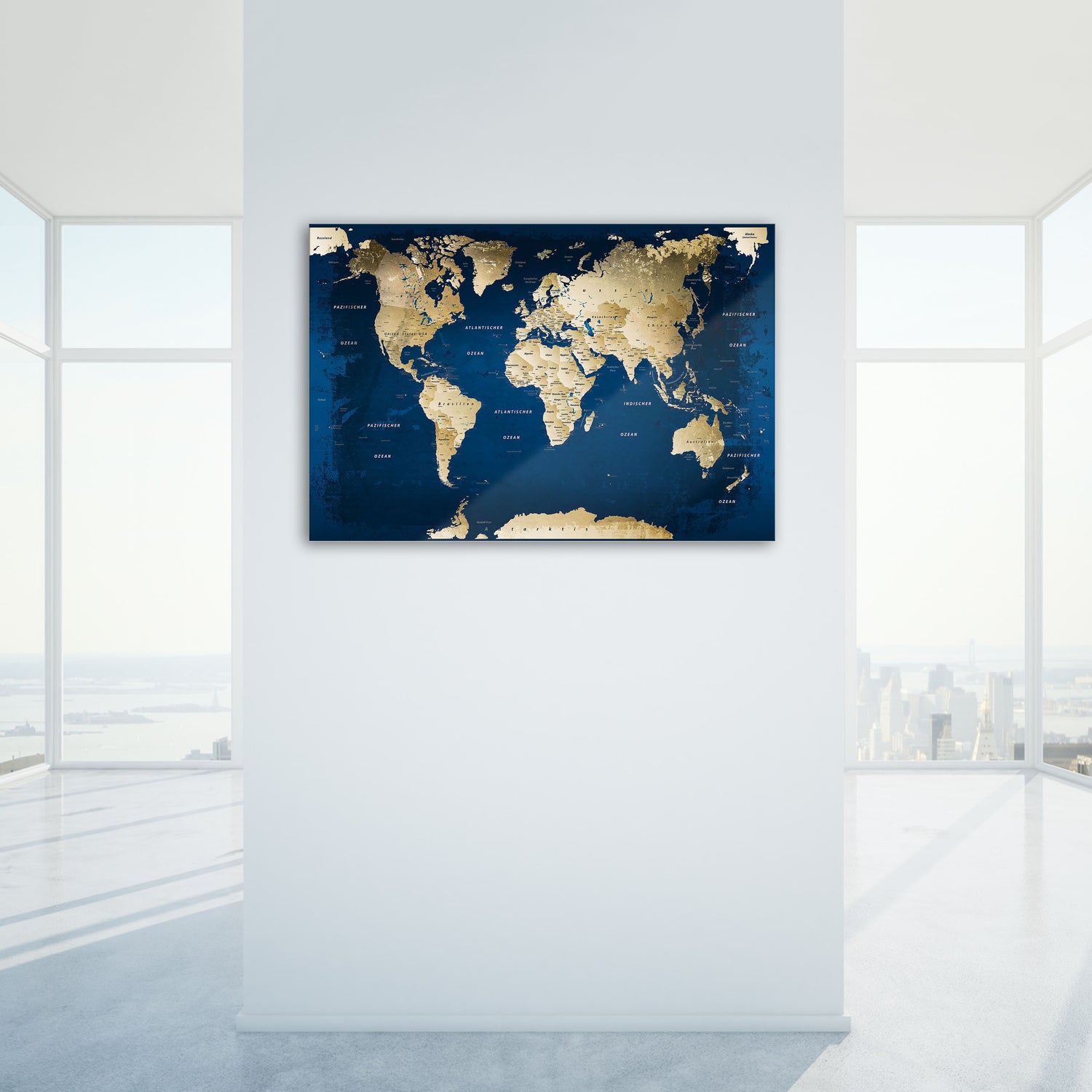 Echtglas Wandbild - Weltkarte Ocean - WELTKARTEN24