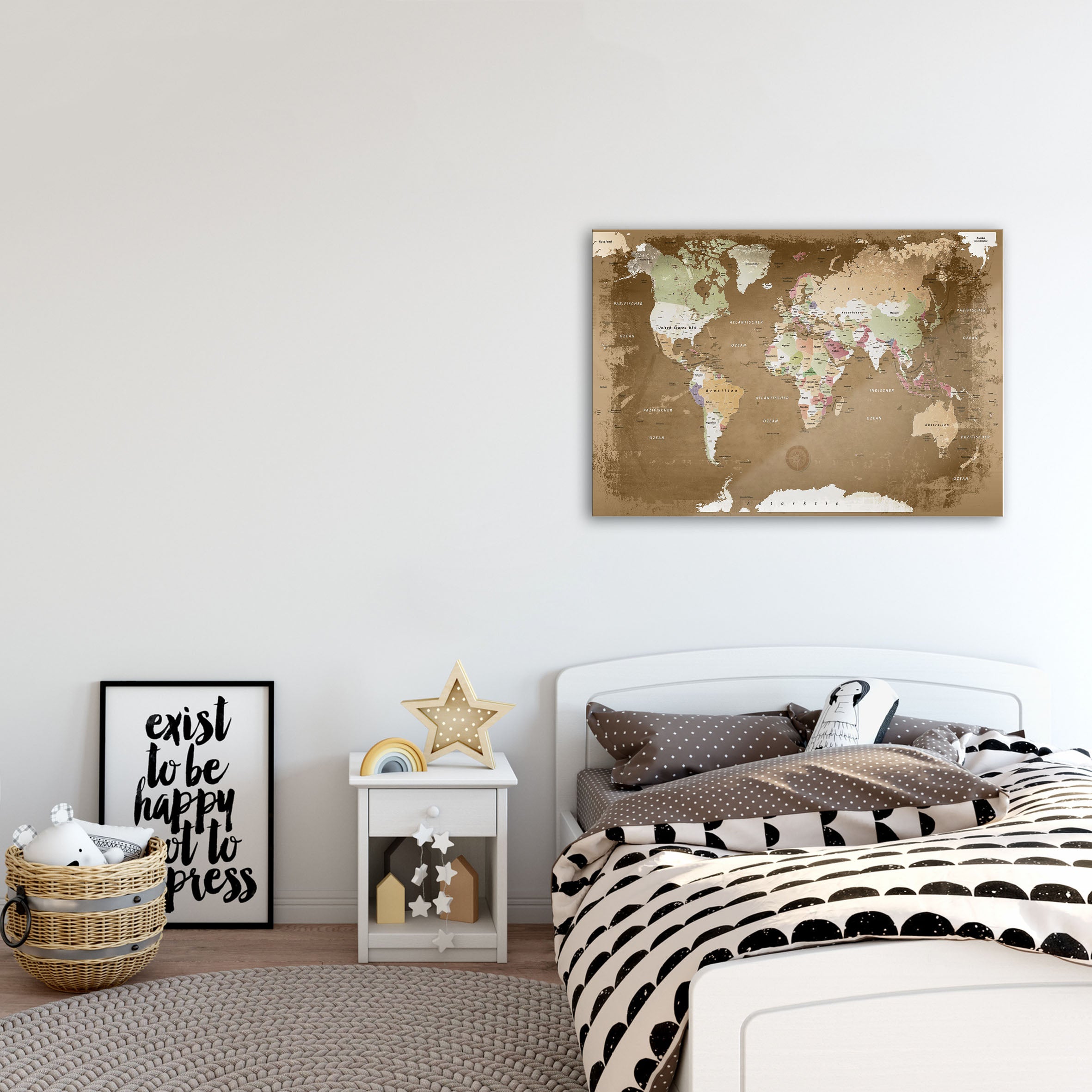 Echtglas Wandbild - Weltkarte Oldstyle - WELTKARTEN24