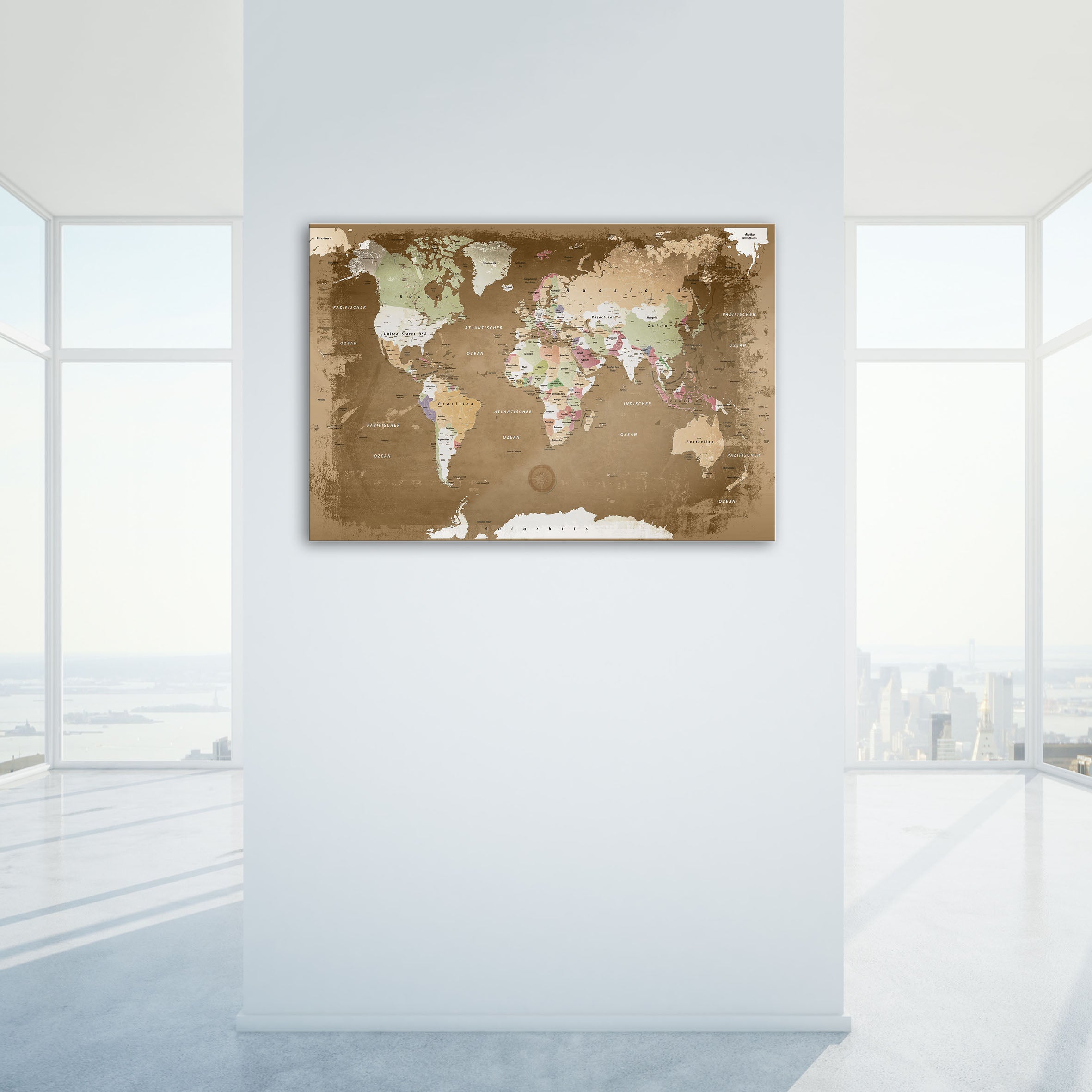 Echtglas Wandbild - Weltkarte Oldstyle - WELTKARTEN24