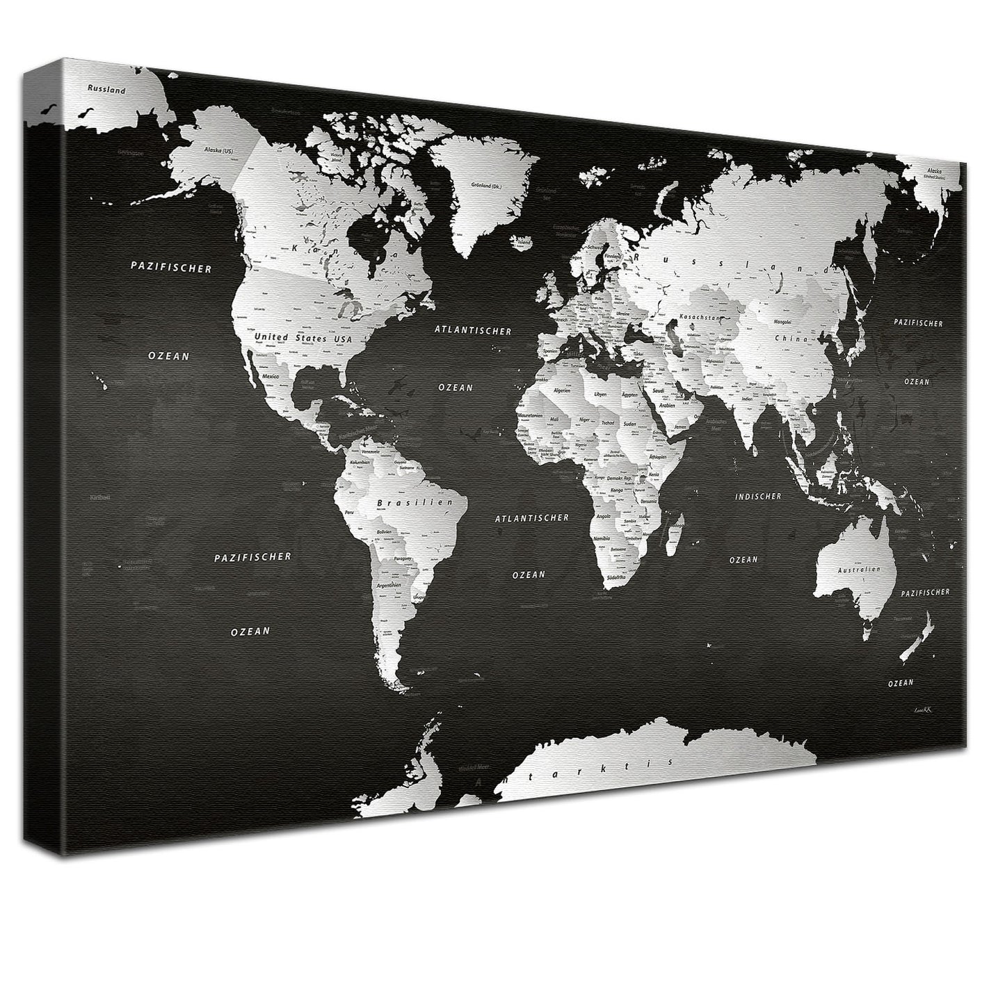 Pinnwand - Weltkarte Schwarz und Weiß - WELTKARTEN24