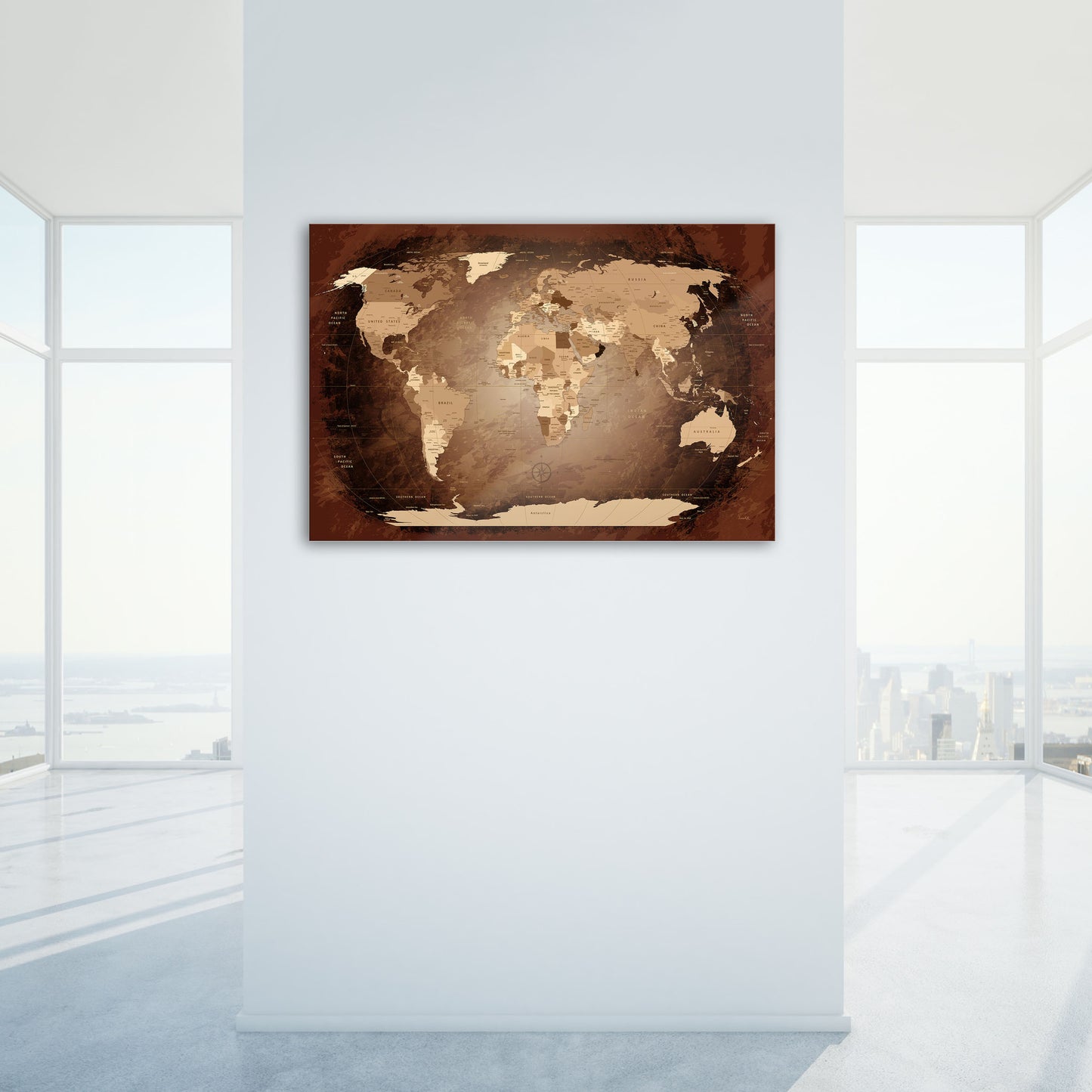Echtglas Wandbild - Weltkarte Antik - WELTKARTEN24