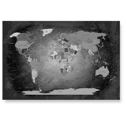Echtglas Wandbild - Weltkarte Schwarz & Weiß - WELTKARTEN24