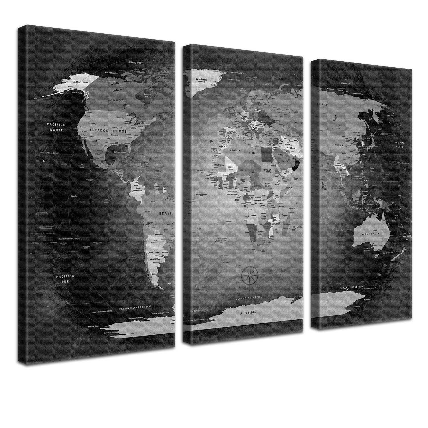 Pinnwand - Weltkarte Black and White - WELTKARTEN24