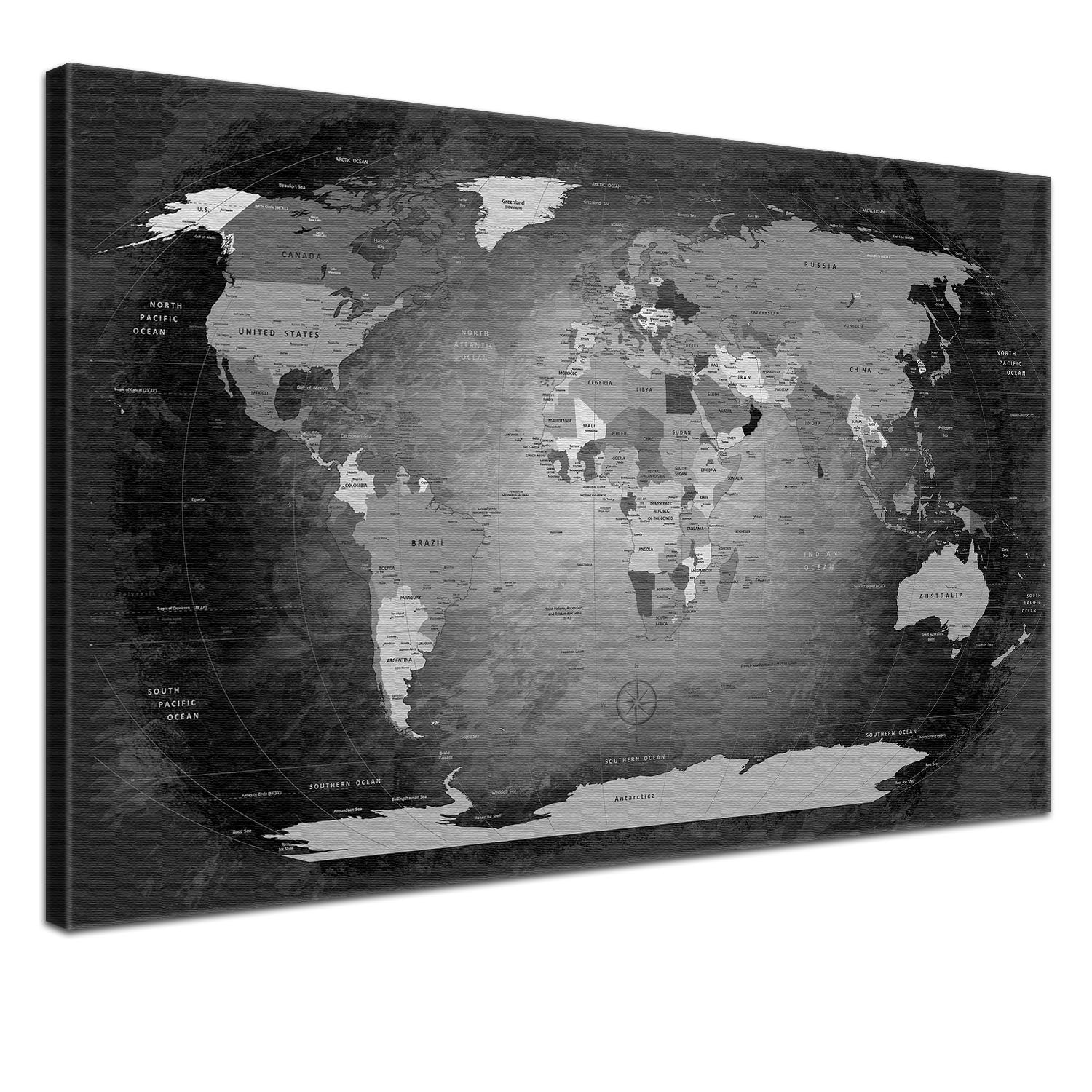 Pinnwand - Weltkarte Black and White - WELTKARTEN24