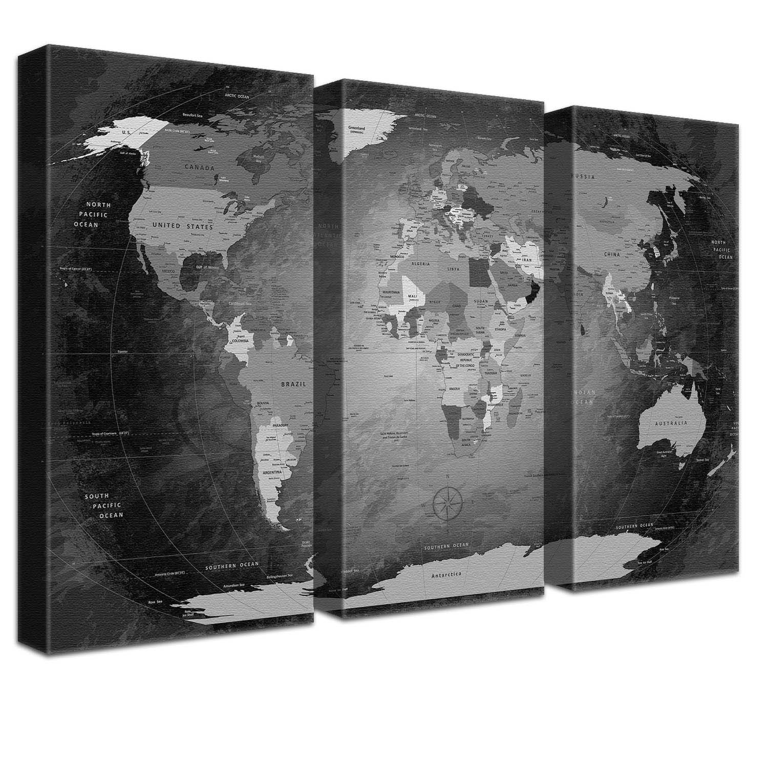 Pinnwand - Weltkarte Black and White - WELTKARTEN24