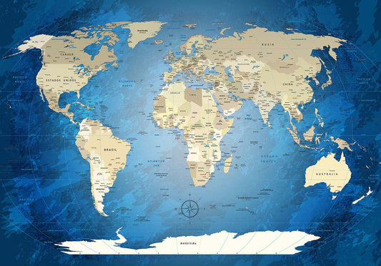 Premium Poster - World Map Blue Ocean - WELTKARTEN24