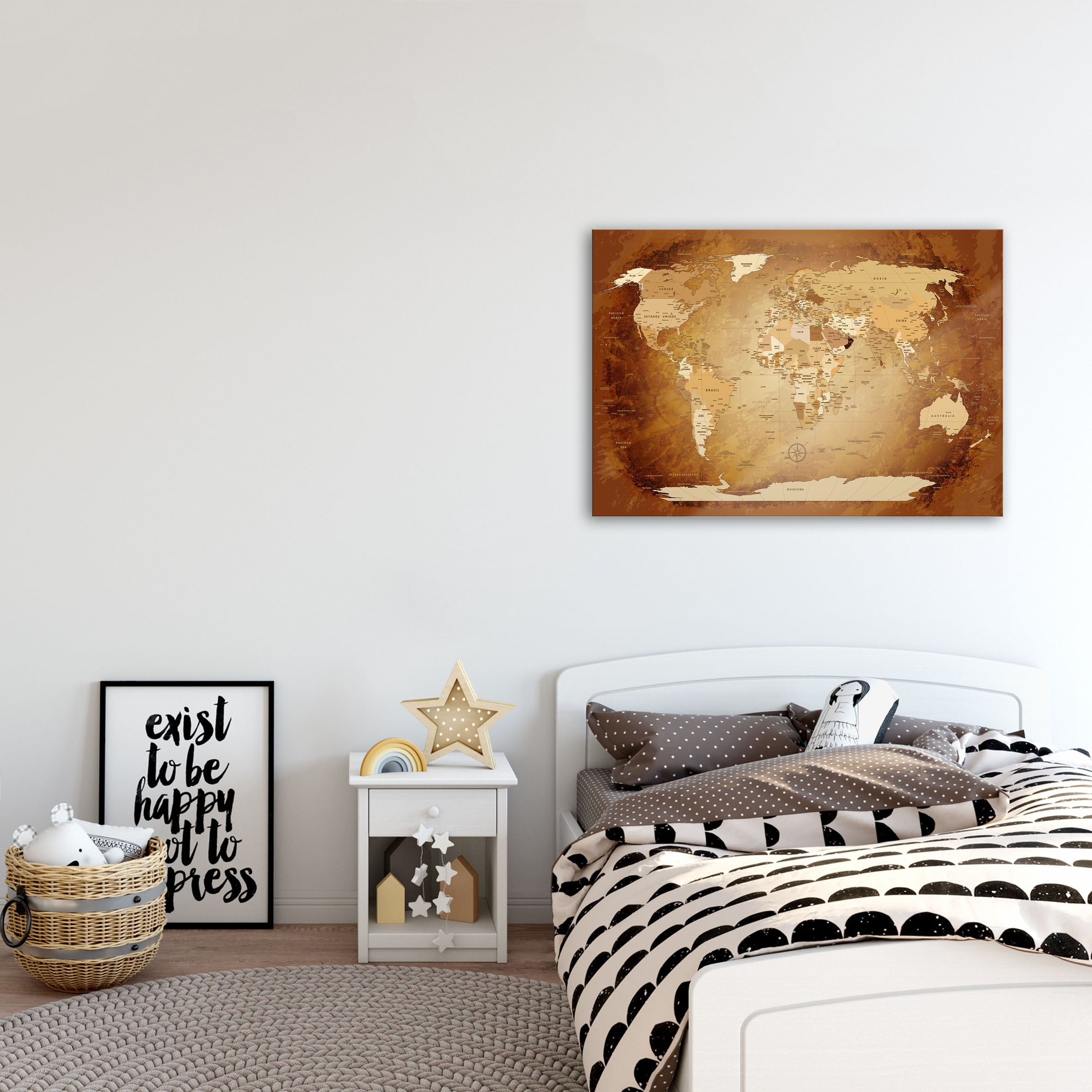Echtglas Wandbild - Weltkarte Braun Farbenfroh - WELTKARTEN24