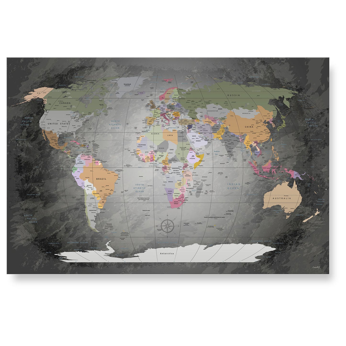 Echtglas Wandbild - Weltkarte Edelgrau - WELTKARTEN24