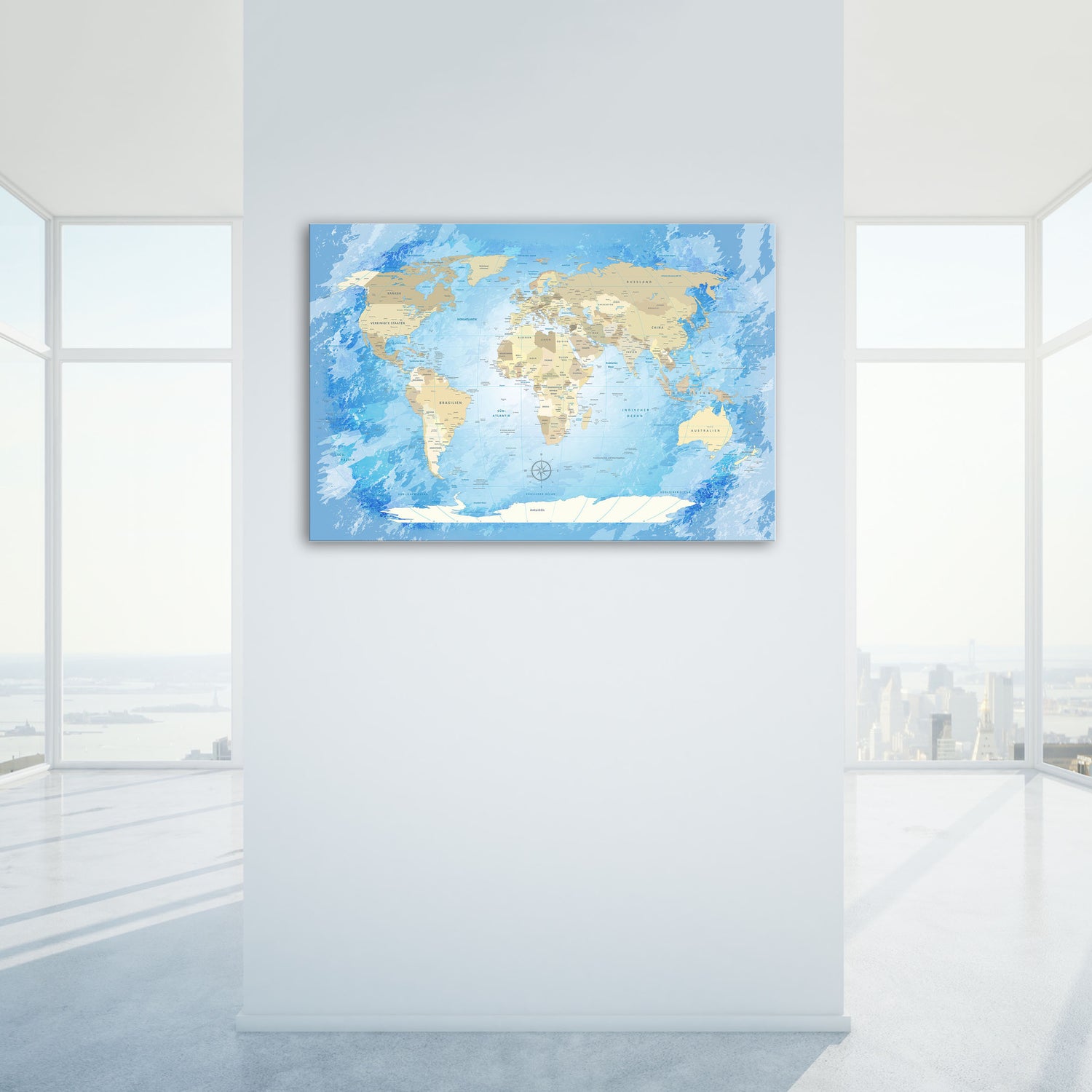 Echtglas Wandbild - Weltkarte Frozen - WELTKARTEN24