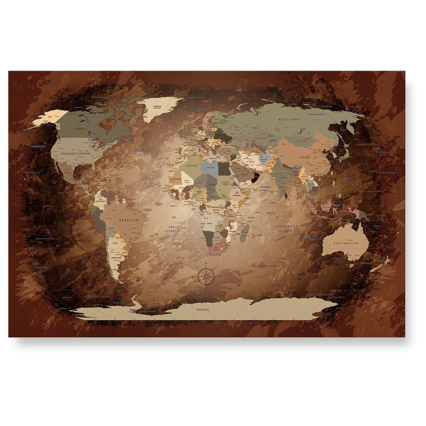 Echtglas Wandbild - Weltkarte Antik - WELTKARTEN24