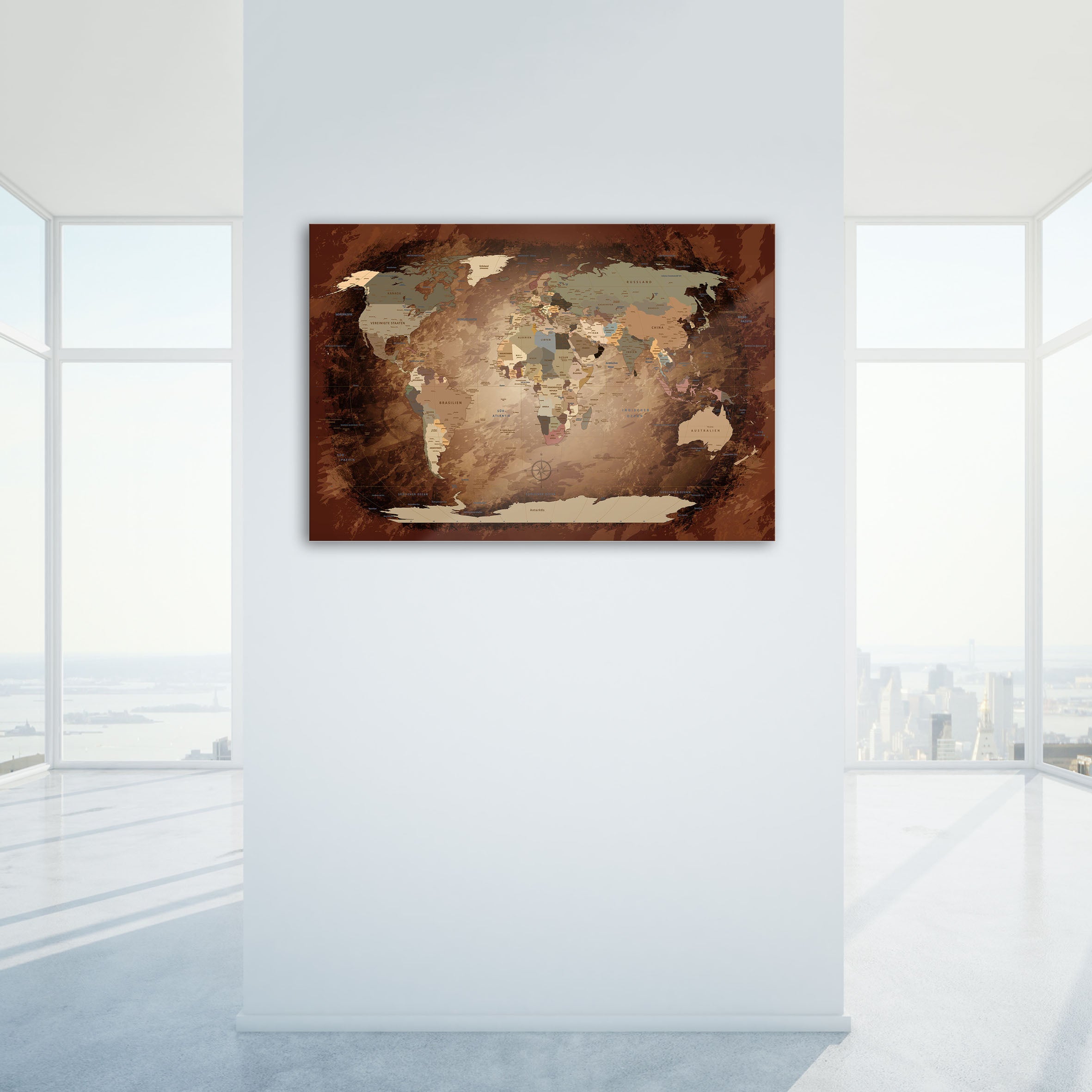 Echtglas Wandbild - Weltkarte Intensive - WELTKARTEN24